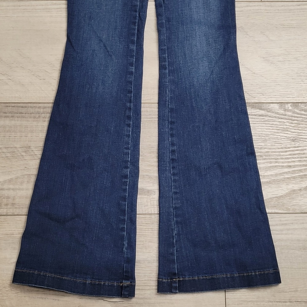 SPANX Jeans Women's S 28x33 Indigo Bootcut Pull‑On Stretch Mid Rise Denim Boho - Picture 4 of 16